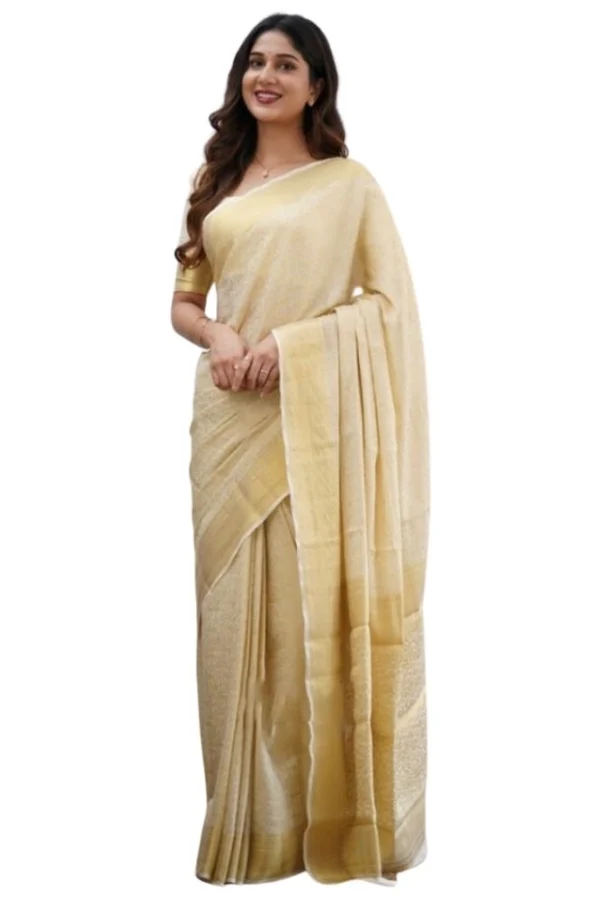 Women's Silk Printed Saree With Unstitched Blouse 5.5Mtr (Cream)