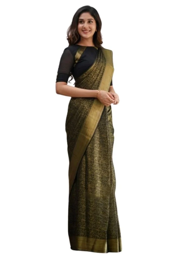 Women's Silk Printed Saree With Unstitched Blouse 5.5Mtr (Black)