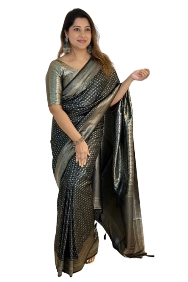Women's Silk Printed Saree With Unstitched Blouse 5.5Mtr (Black)