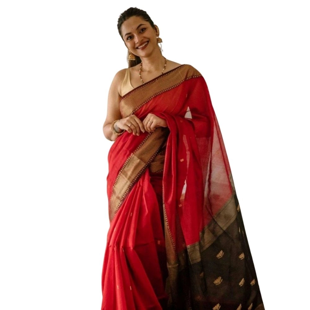 54465973689_73395d470f_o_d-1000x1000-1.webp Women's Cotton Printed Saree With Unstitched Blouse 5.5Mtr (Red) - Image 1