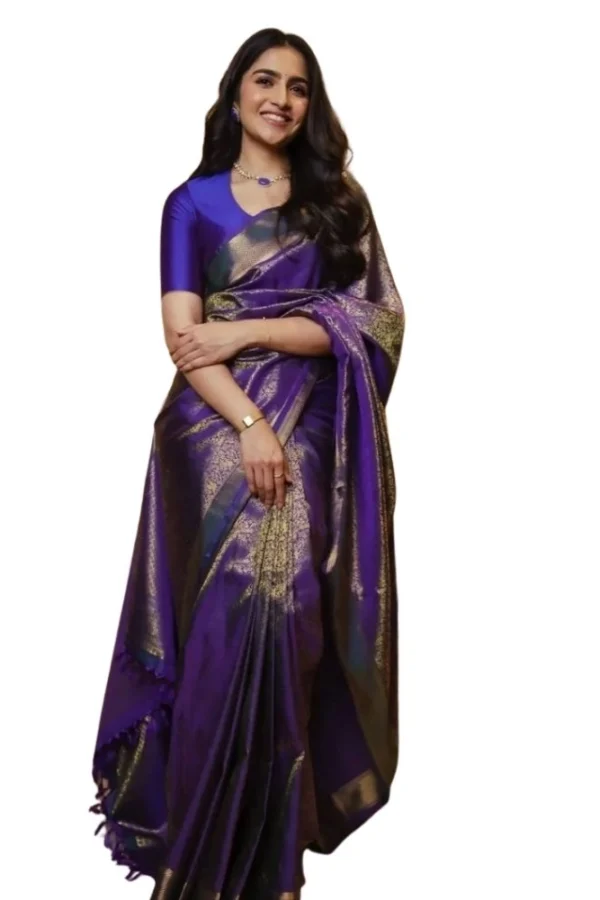 Women's Silk Printed Saree With Unstitched Blouse 5.5Mtr (Purple)