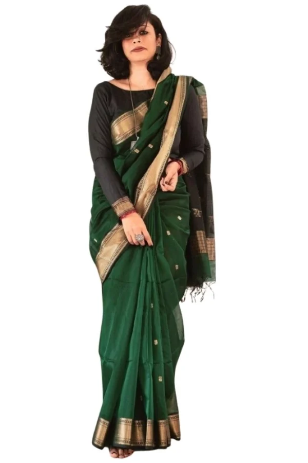 Women's Silk Printed Saree With Unstitched Blouse 5.5Mtr (Dark Green)