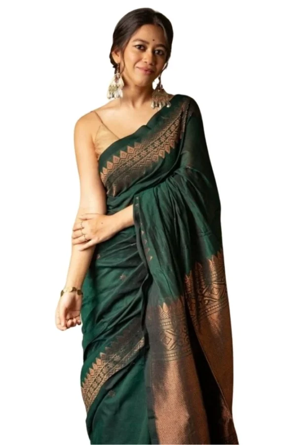 Women's Silk Printed Saree With Unstitched Blouse 5.5Mtr (Green)