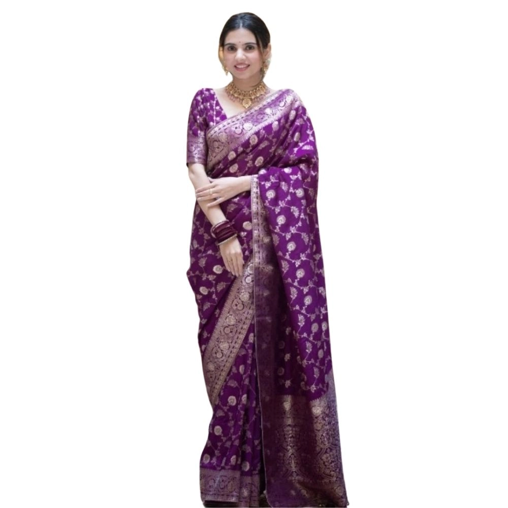 54465974189_a113df17ea_o_d-1000x1000-1.webp Women's Silk Printed Saree With Unstitched Blouse 5.5Mtr (Purple) - Image 1