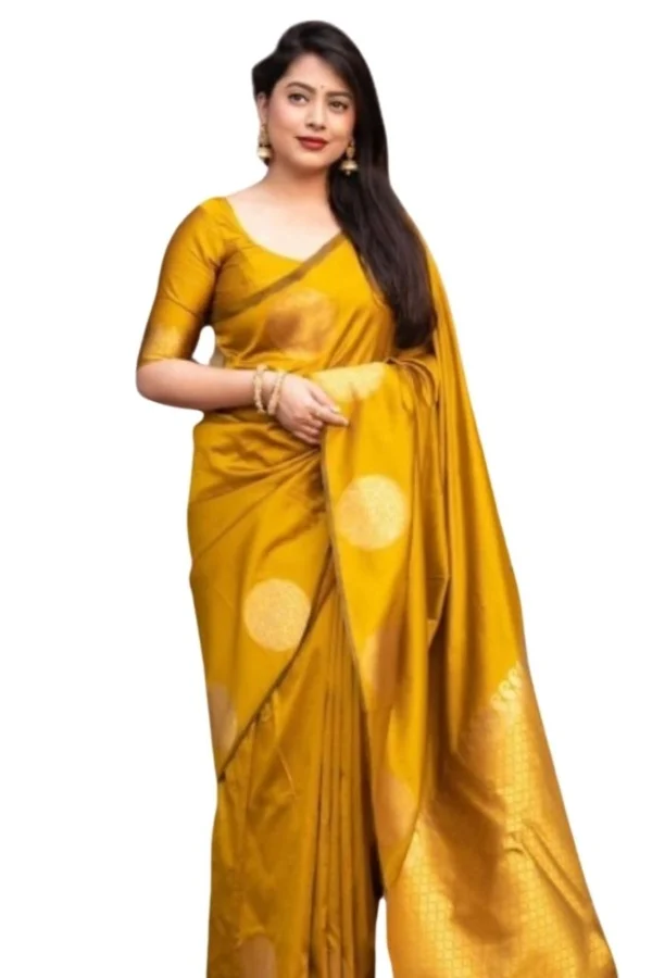 Women's Silk Printed Saree With Unstitched Blouse 5.5Mtr (Yellow)