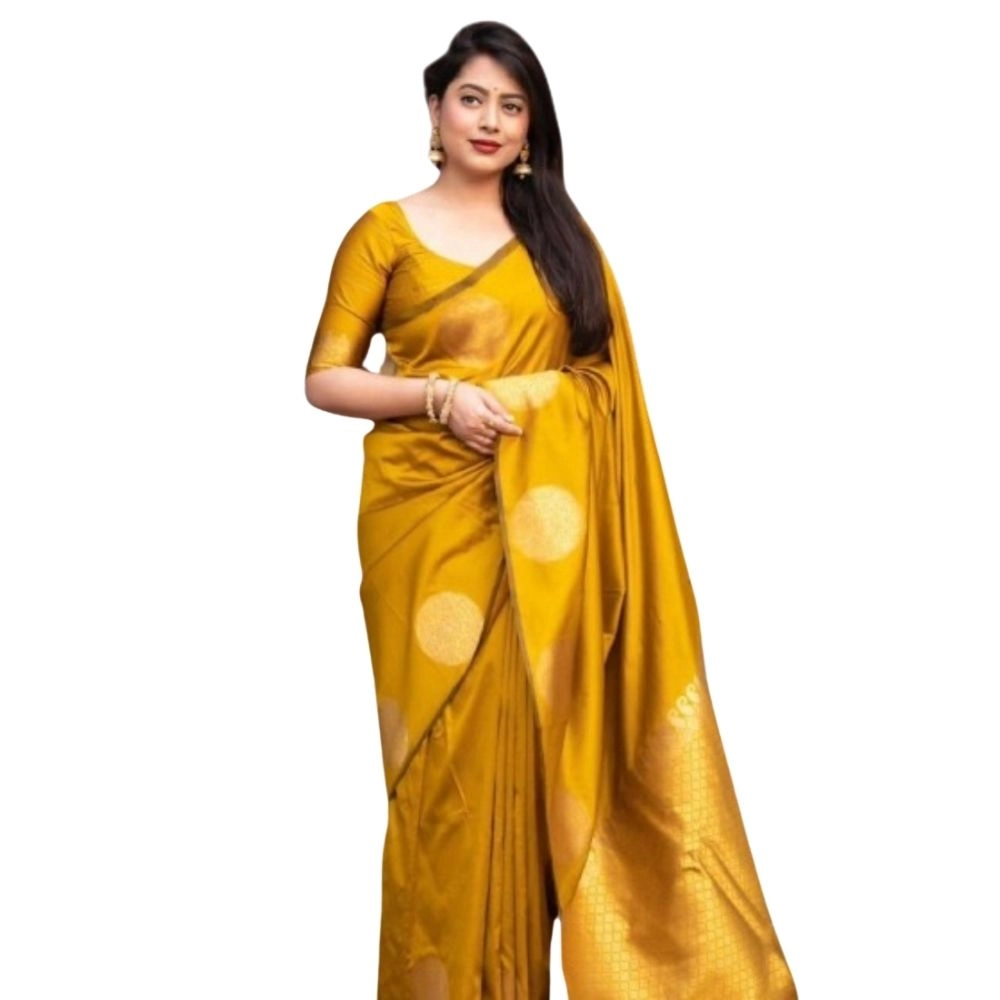 54465974279_0f0b37f8fc_o_d-1000x1000-1.webp Women's Silk Printed Saree With Unstitched Blouse 5.5Mtr (Yellow) - Image 1