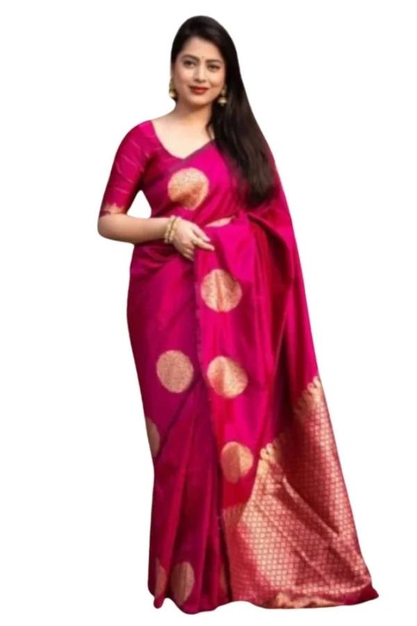 Women's Silk Printed Saree With Unstitched Blouse 5.5Mtr (Pink)