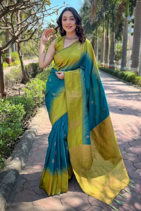 Women's Silk Printed Saree With Unstitched Blouse 5.5Mtr (Rama)