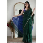 Women's Cotton  Printed Saree With Unstitched Blouse 5.5Mtr (Green)