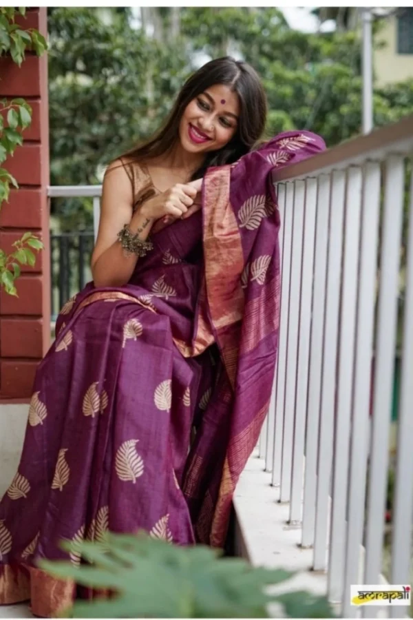 Women's Silk Printed Saree With Unstitched Blouse 5.5Mtr (Purple)