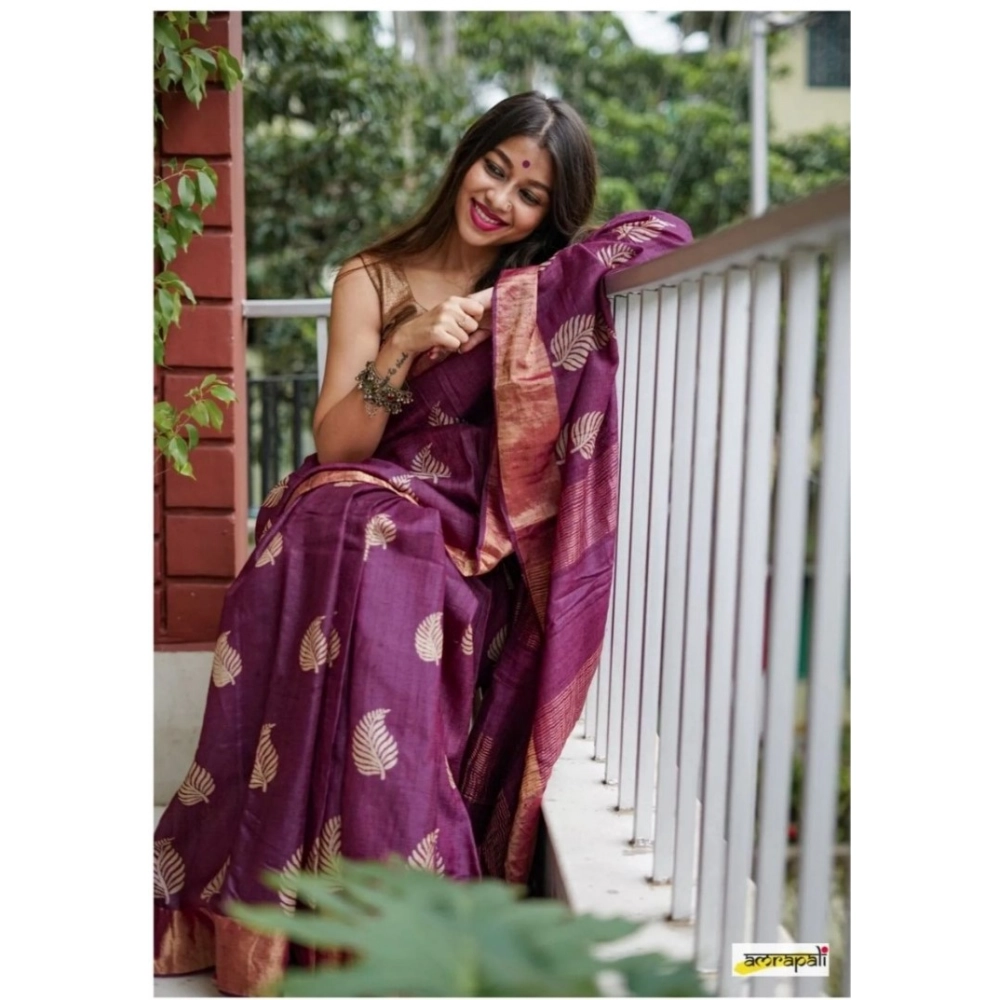 54465974534_b3b28a8f79_o_d-1000x1000-1.webp Women's Silk Printed Saree With Unstitched Blouse 5.5Mtr (Purple) - Image 1