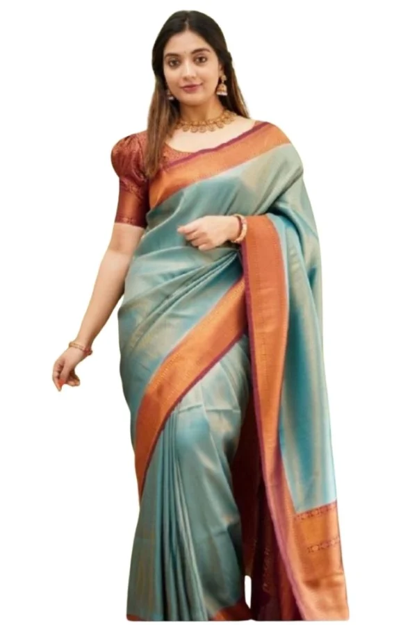 Women's Silk Printed Saree With Unstitched Blouse 5.5Mtr (Rama)