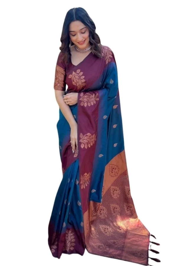 Women's Silk Printed Saree With Unstitched Blouse 5.5Mtr (Blue)