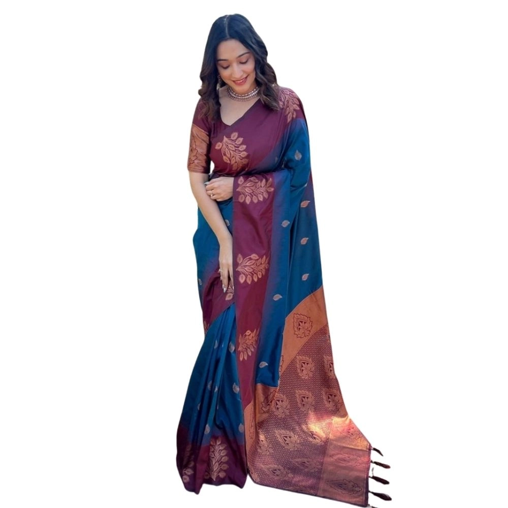 54466035183_86a3a21394_o_d-1000x1000-1.webp Women's Silk Printed Saree With Unstitched Blouse 5.5Mtr (Blue) - Image 1