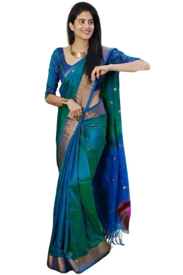 Women's Silk Printed Saree With Unstitched Blouse 5.5Mtr (Blue)
