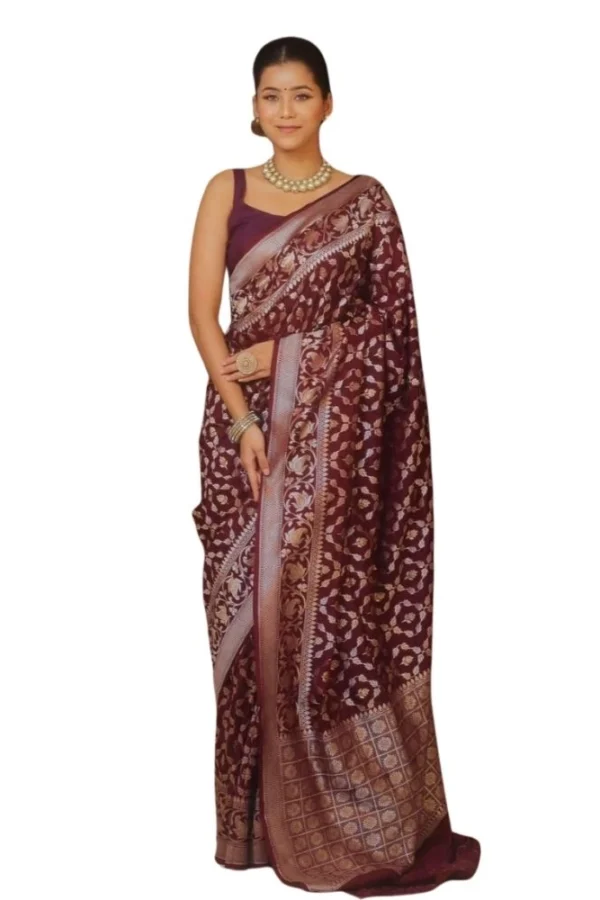 Women's Silk Printed Saree With Unstitched Blouse 5.5Mtr (Maroon)