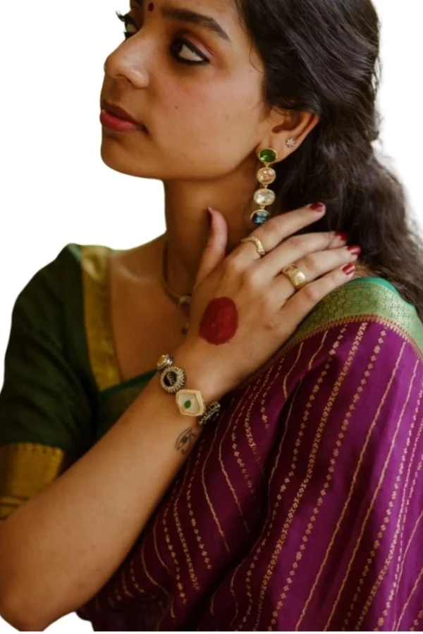 Women's Silk Printed Saree With Unstitched Blouse 5.5Mtr (Wine)