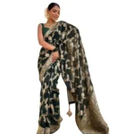 Women's Silk Printed Saree With Unstitched Blouse 5.5Mtr (Dark Green)
