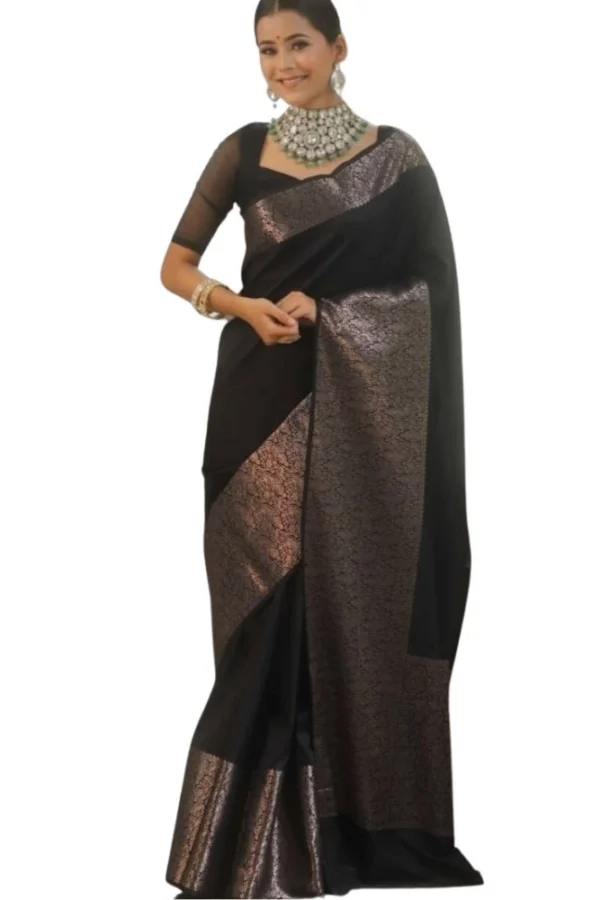 Women's Silk Printed Saree With Unstitched Blouse 5.5Mtr (Black)