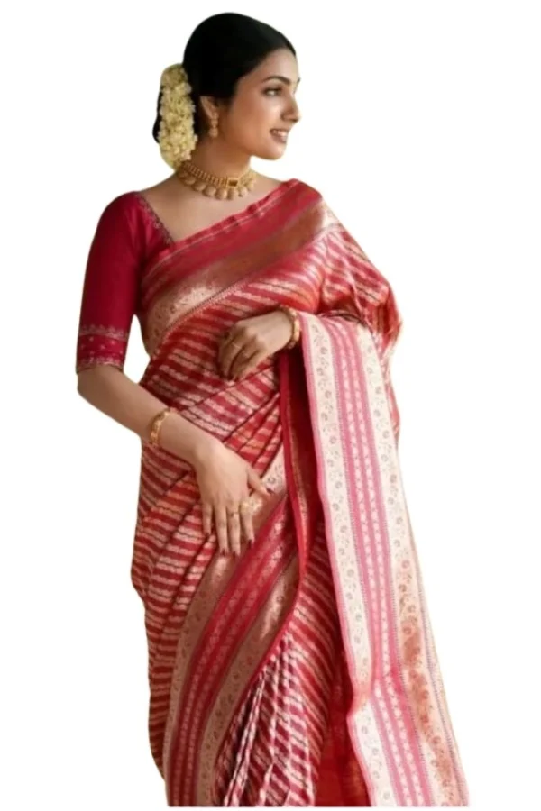 Women's Silk Printed Saree With Unstitched Blouse 5.5Mtr (Pink)