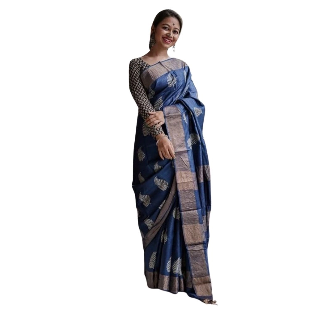 54466035843_1b14b4aa50_o_d-1000x1000-1.webp Women's Silk Printed Saree With Unstitched Blouse 5.5Mtr (Navy Blue) - Image 1