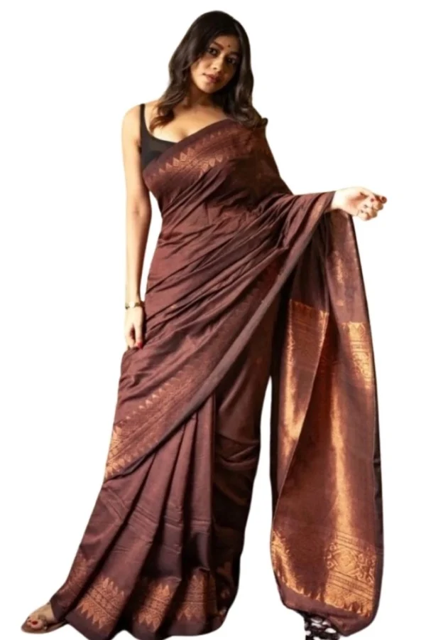 Women's Silk Printed Saree With Unstitched Blouse 5.5Mtr (Coffee)