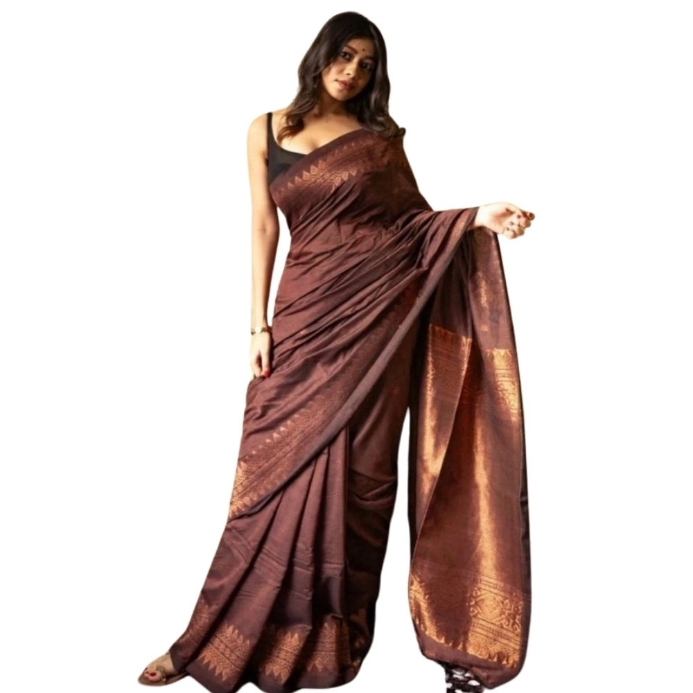 54466035918_f3b9b58199_o_d-1000x1000-1.webp Women's Silk Printed Saree With Unstitched Blouse 5.5Mtr (Coffee) - Image 1