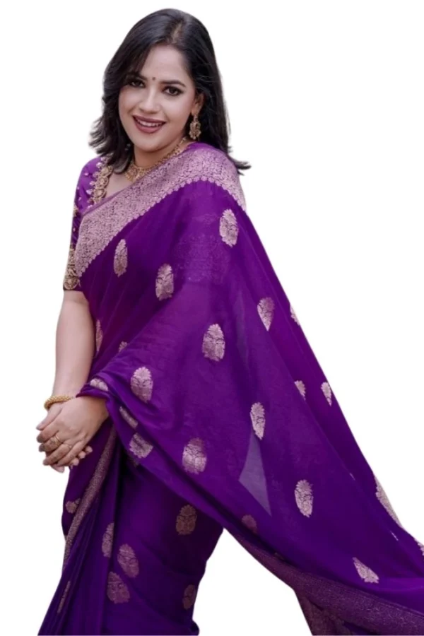 Women's Silk Printed Saree With Unstitched Blouse 5.5Mtr (Purple)