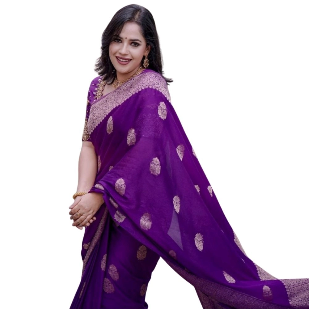 54466035933_5efe6cbd6a_o_d-1000x1000-1.webp Women's Silk Printed Saree With Unstitched Blouse 5.5Mtr (Purple) - Image 1