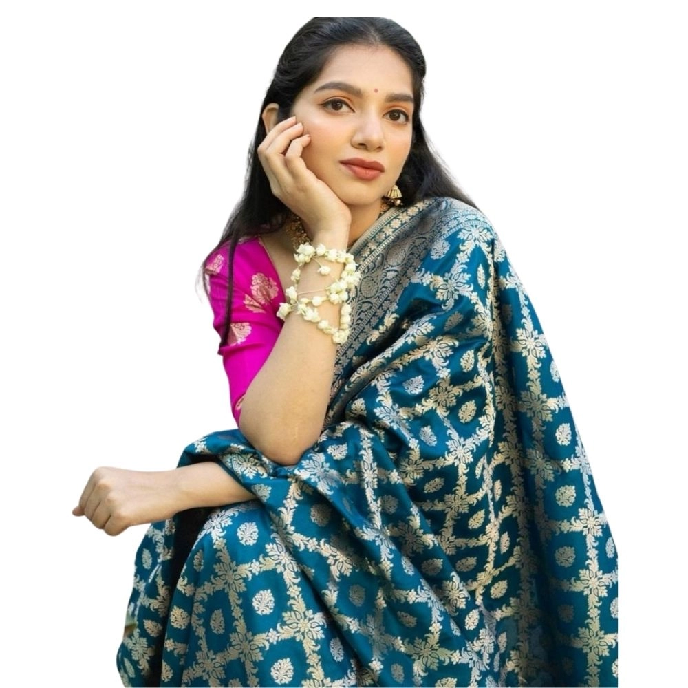 54466035963_f79e4163db_o_d-1000x1000-1.webp Women's Silk Printed Saree With Unstitched Blouse 5.5Mtr (Sky Blue) - Image 1