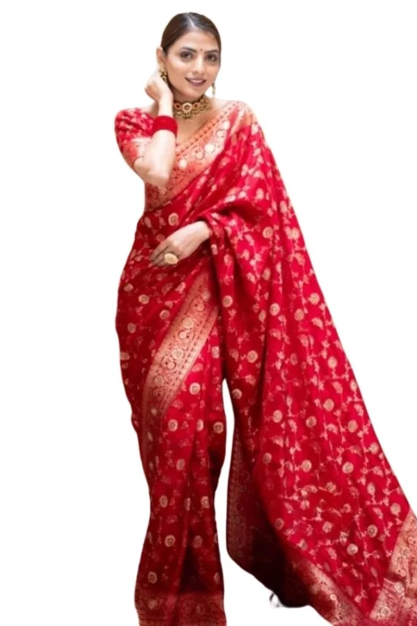 Women's Silk Printed Saree With Unstitched Blouse 5.5Mtr (Red)