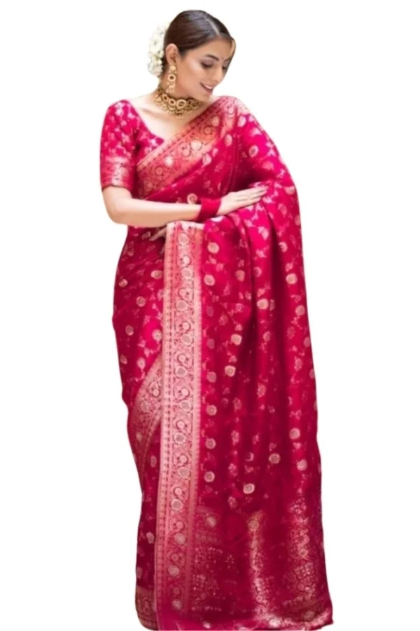 Women's Silk Printed Saree With Unstitched Blouse 5.5Mtr (Rani Pink)