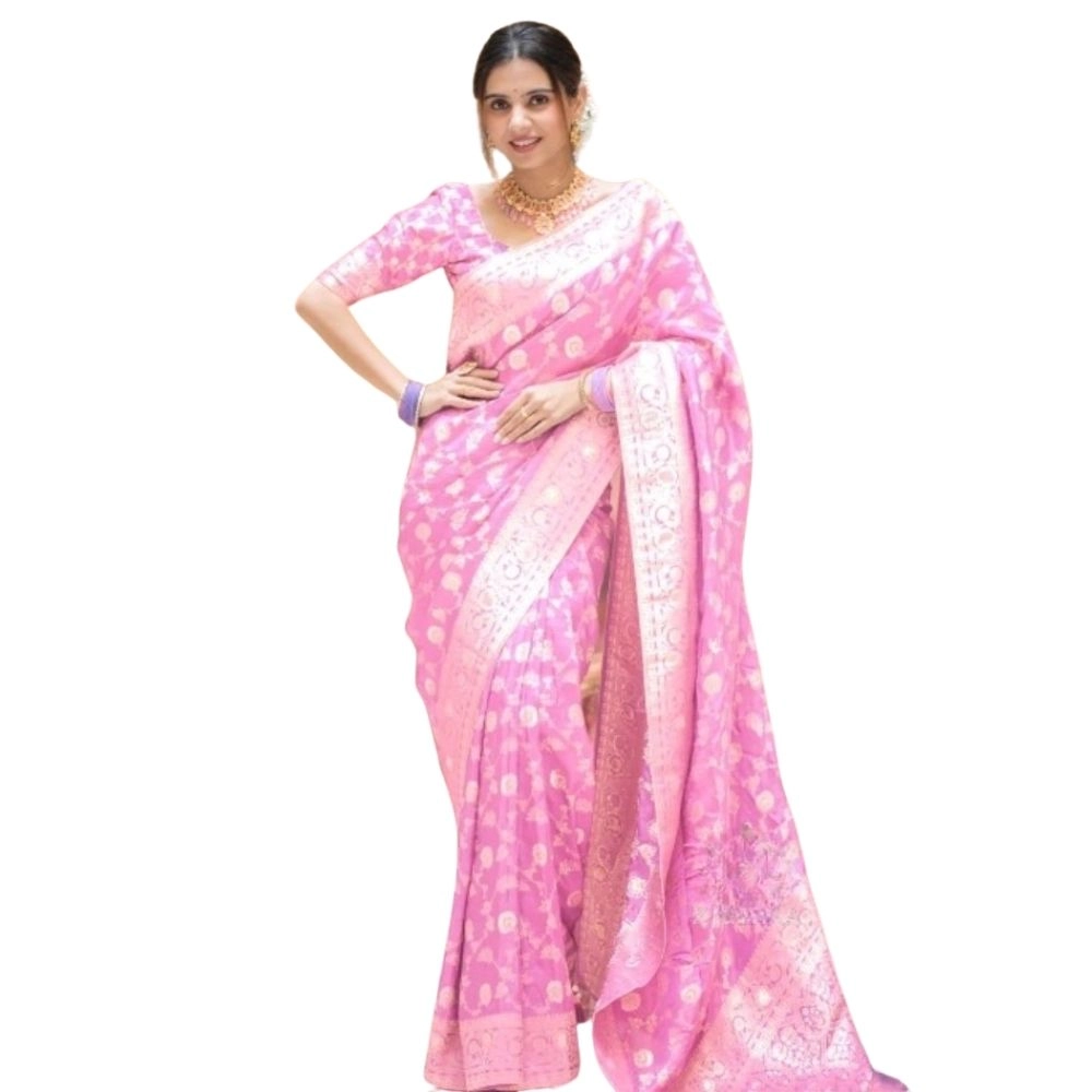 54466036078_2e19e4eca8_o_d-1000x1000-1.webp Women's Silk Printed Saree With Unstitched Blouse 5.5Mtr (Pink) - Image 1