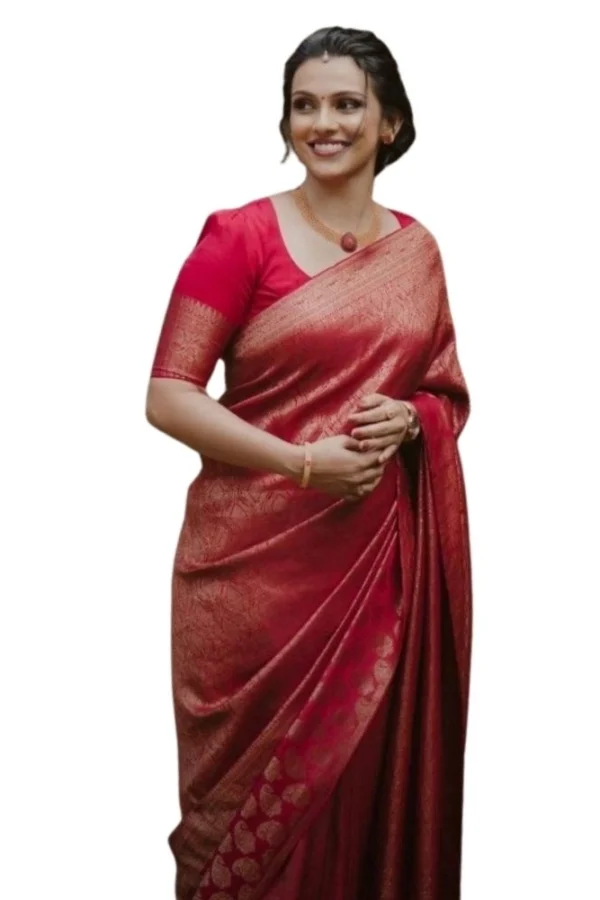 Women's Silk Printed Saree With Unstitched Blouse 5.5Mtr (Red)