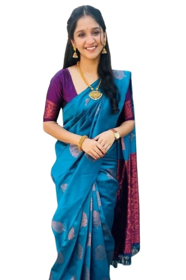Women's Silk Printed Saree With Unstitched Blouse 5.5Mtr (Rama)