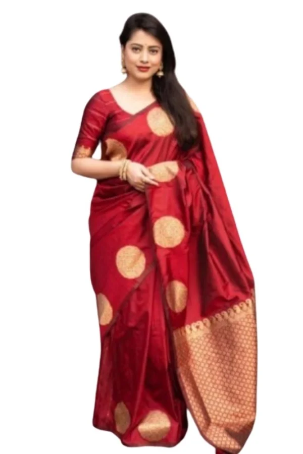 Women's Silk Printed Saree With Unstitched Blouse 5.5Mtr (Red)