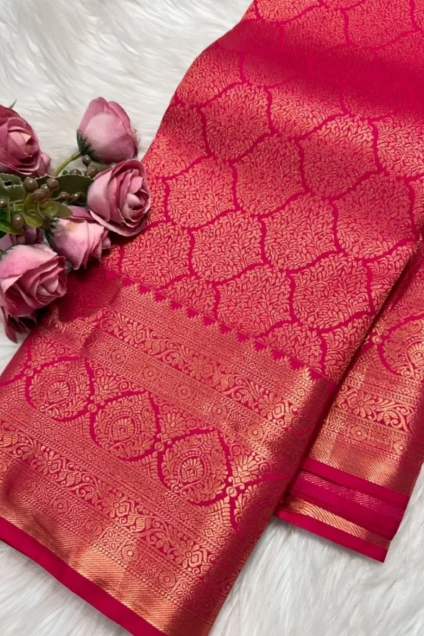Women's Silk Printed Saree With Unstitched Blouse 5.5Mtr (Rani Pink)