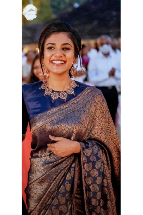Women's Silk Printed Saree With Unstitched Blouse 5.5Mtr (Blue)
