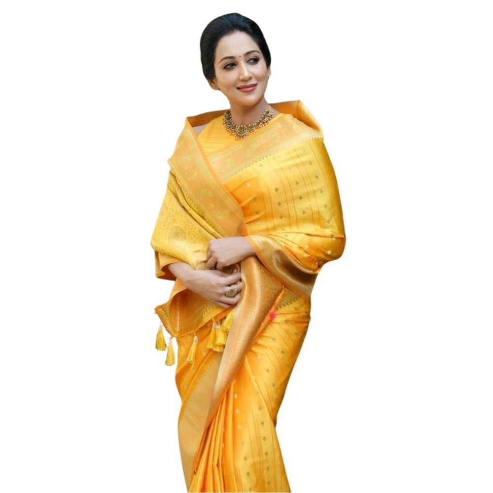 54466127390_4df9ec7651_o_d-1000x1000-1.webp Women's Silk Printed Saree With Unstitched Blouse 5.5Mtr (Yellow) - Image 1