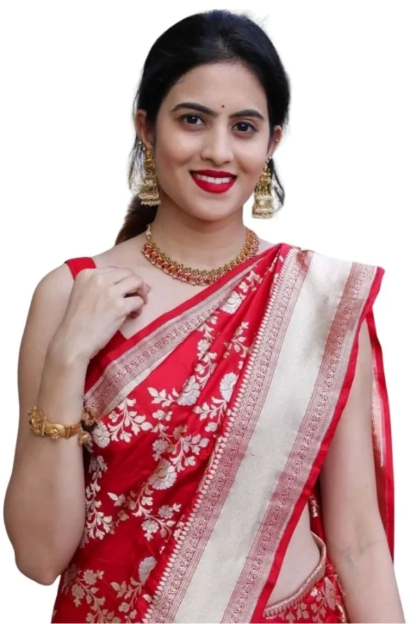 Women's Silk Printed Saree With Unstitched Blouse 5.5Mtr (White)