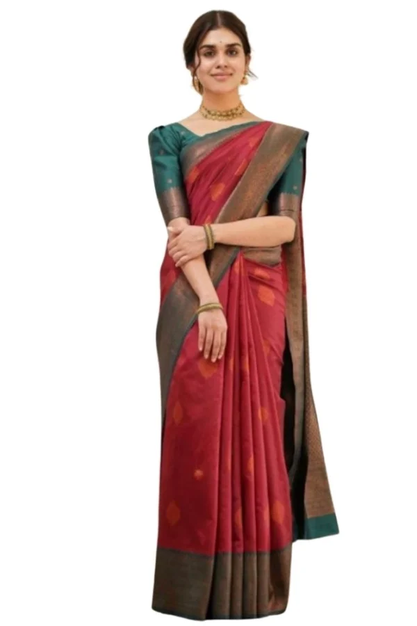 Women's Silk Printed Saree With Unstitched Blouse 5.5Mtr (Red)
