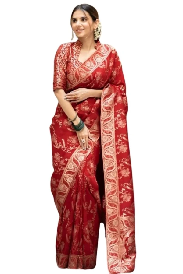 Women's Silk Printed Saree With Unstitched Blouse 5.5Mtr (Red)