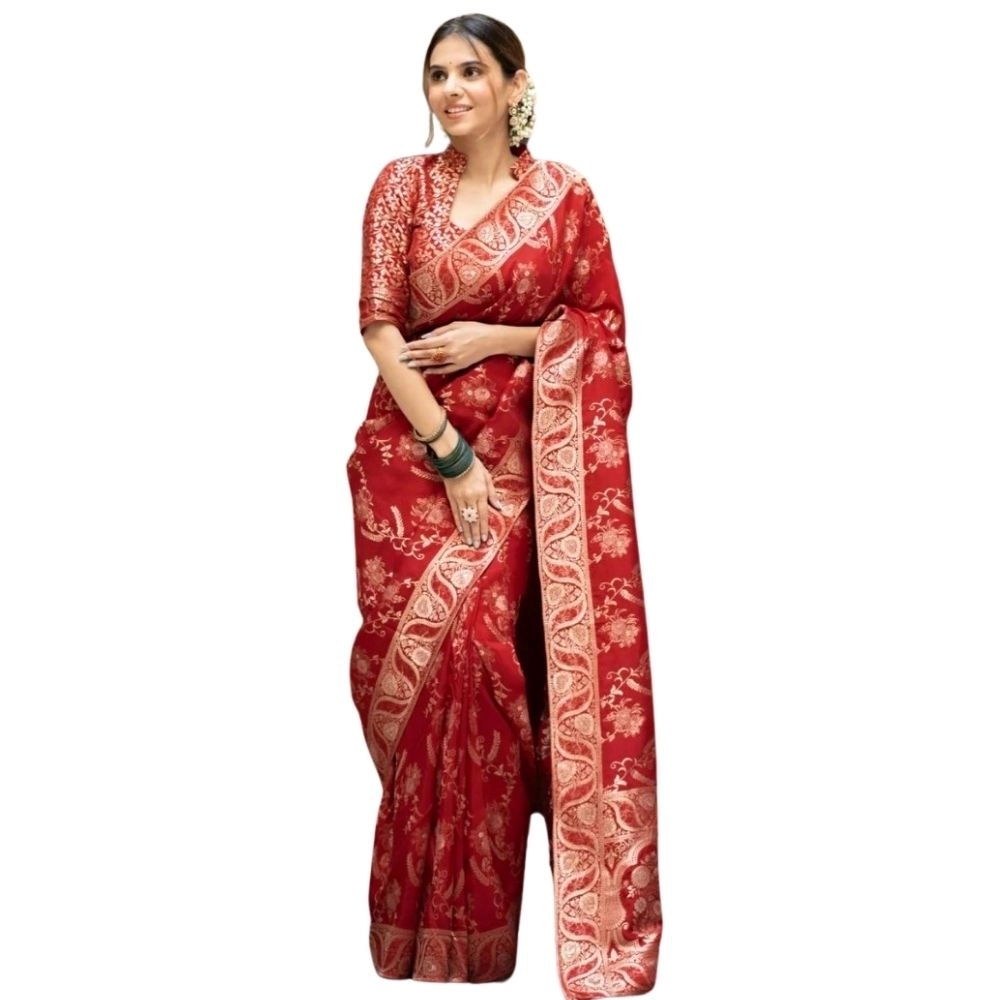 54466127510_6aa4dd3a86_o_d-1000x1000-1.webp Women's Silk Printed Saree With Unstitched Blouse 5.5Mtr (Red) - Image 1