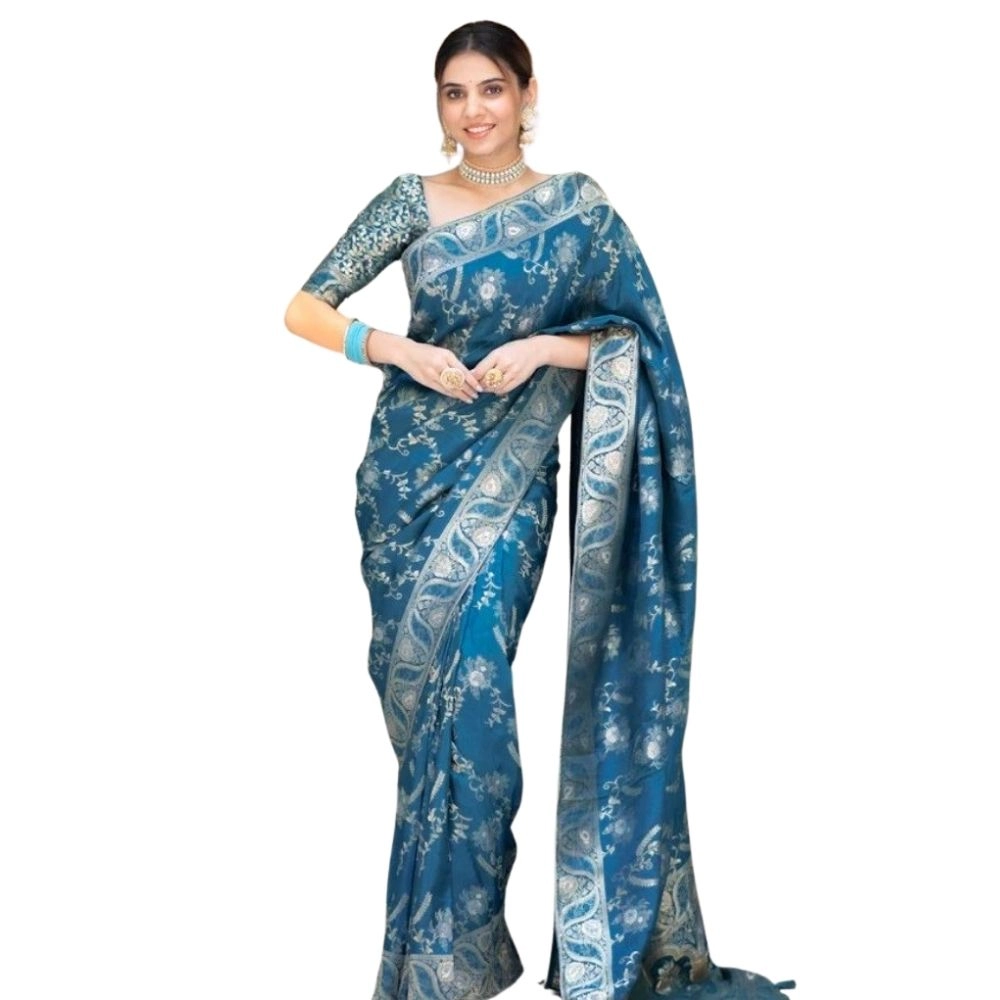 54466127530_209b61f25d_o_d-1000x1000-1.webp Women's Silk Printed Saree With Unstitched Blouse 5.5Mtr (Teal Blue) - Image 1