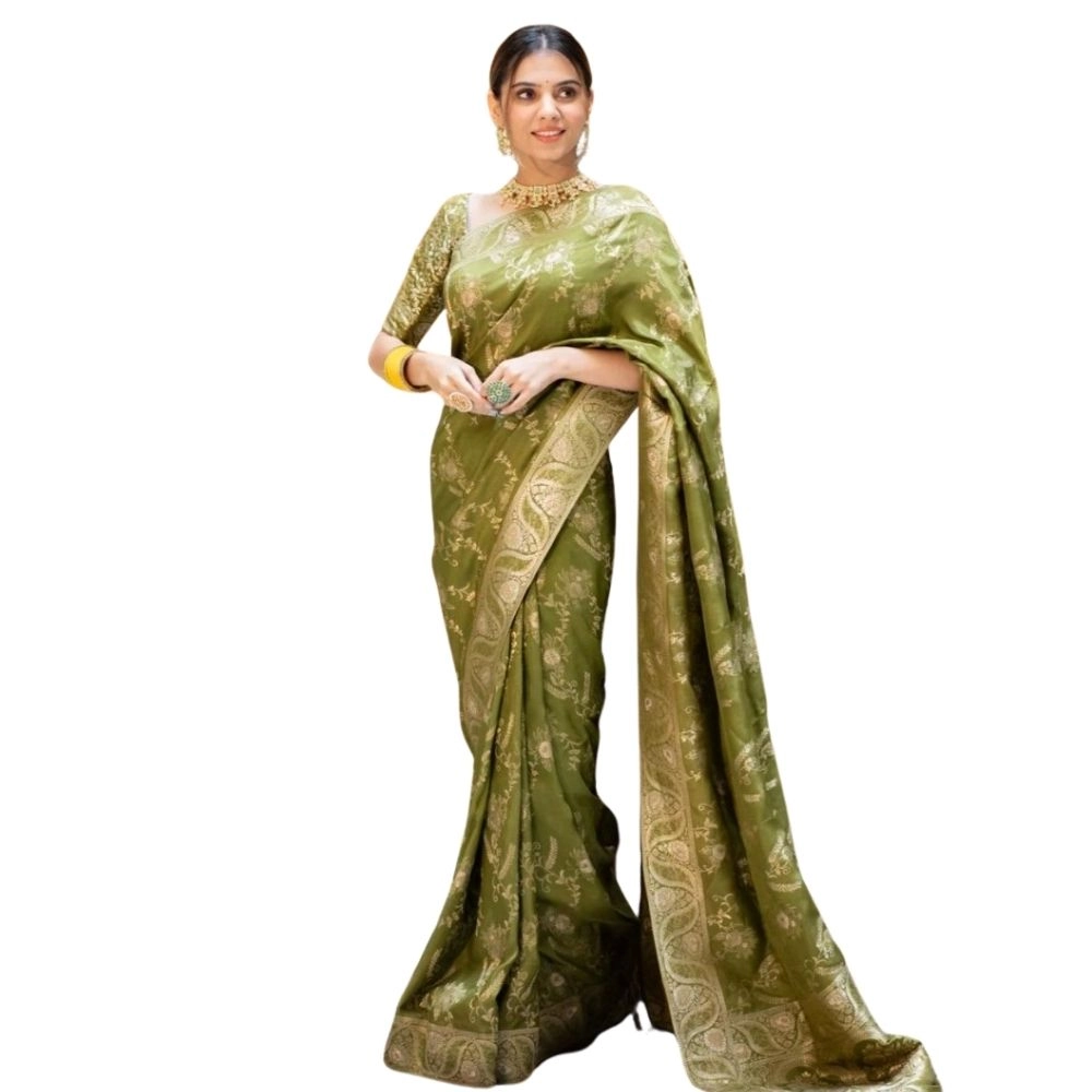 54466127540_c8f2c7ca53_o_d-1000x1000-1.webp Women's Silk Printed Saree With Unstitched Blouse 5.5Mtr (Olive Green) - Image 1