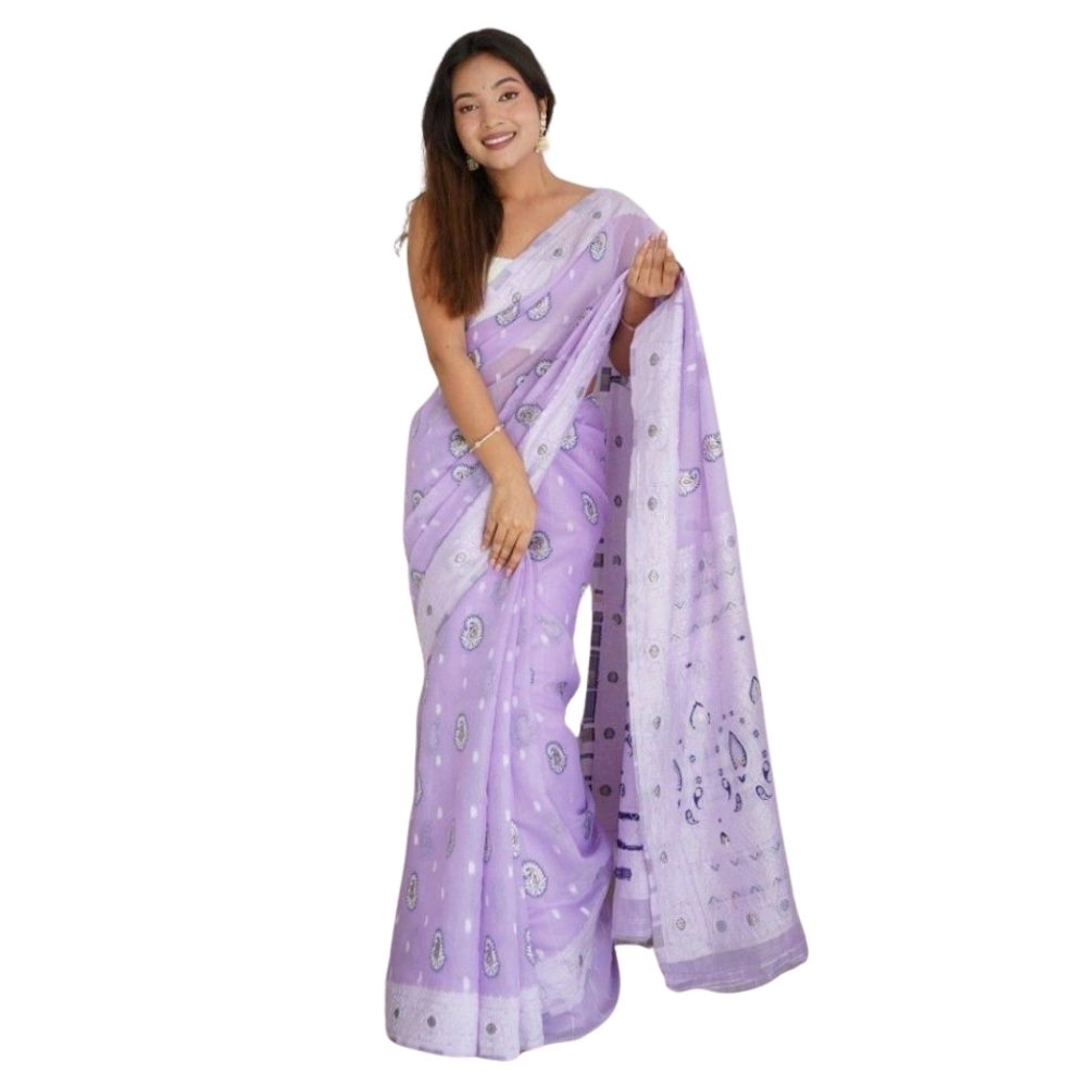 54466127605_9ee659622a_o_d-1000x1000-1.webp Women's Cotton Printed Saree With Unstitched Blouse 5.5Mtr (Lavender) - Image 1