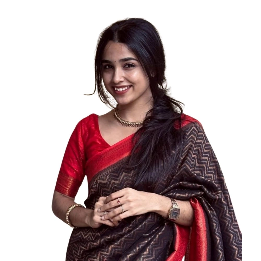 54466127620_df3b6ae62f_o_d-1000x1000-1.webp Women's Silk Printed Saree With Unstitched Blouse 5.5Mtr (Brown) - Image 1