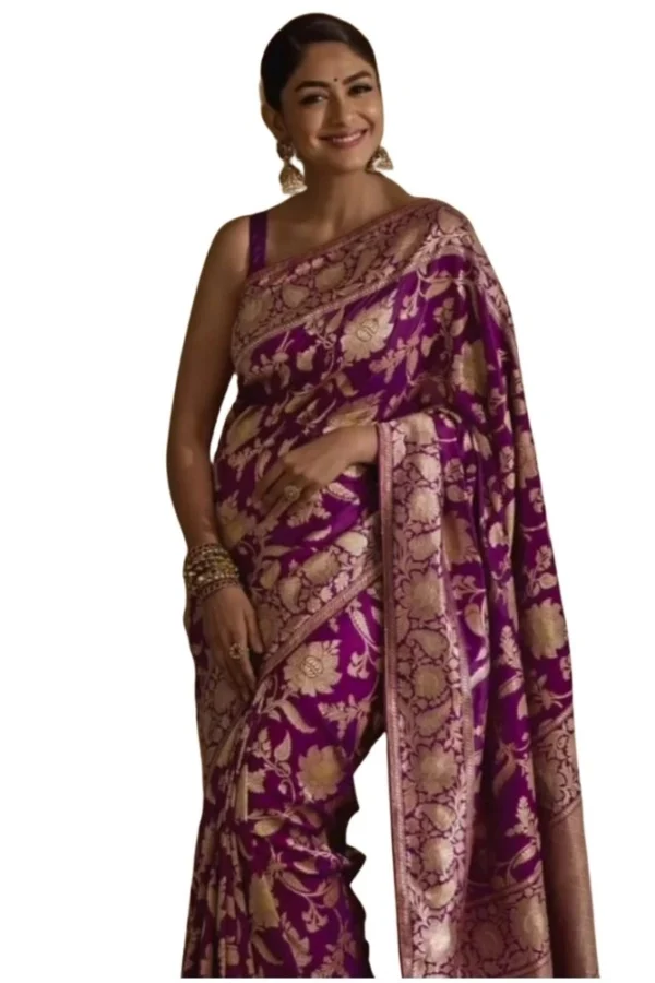 Women's Silk Printed Saree With Unstitched Blouse 5.5Mtr (Purple)