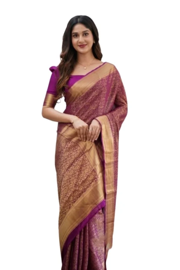 Women's Silk Printed Saree With Unstitched Blouse 5.5Mtr (Wine)