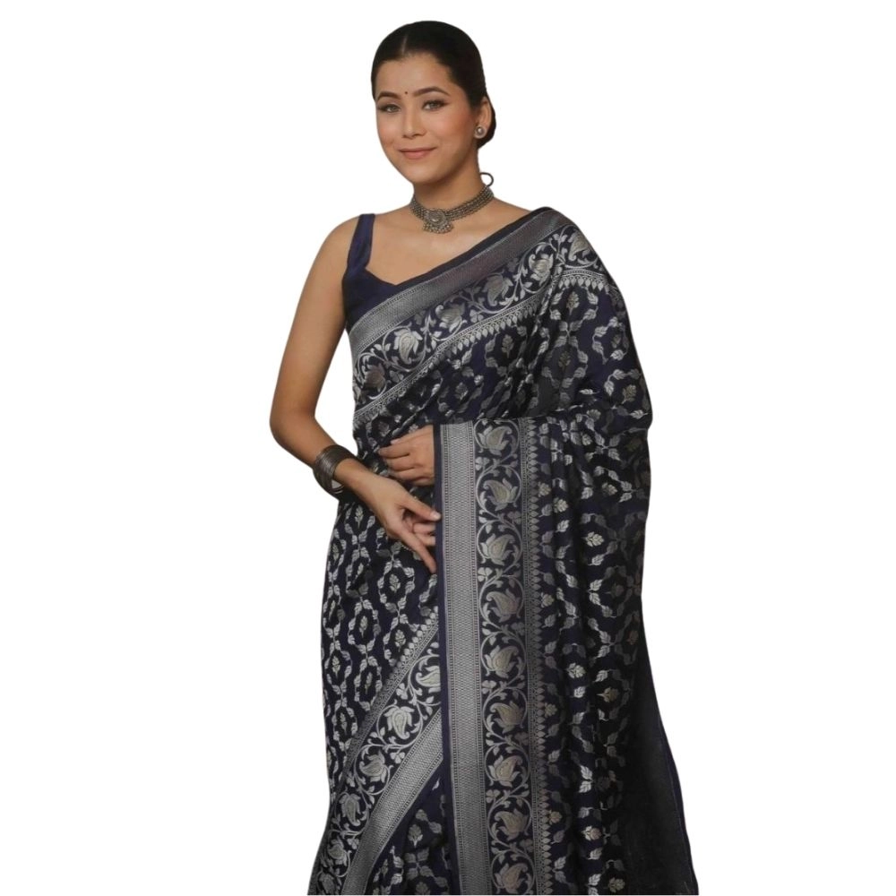 54466128230_2c3aa685a7_o_d-1000x1000-1.webp Women's Silk Printed Saree With Unstitched Blouse 5.5Mtr (Navy Blue) - Image 1